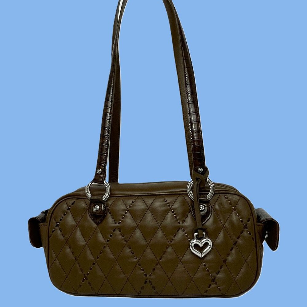 BRIGHTON Handbag Purse Brown Leather Quilted Floral Interior **EUC** WONDERFUL!!